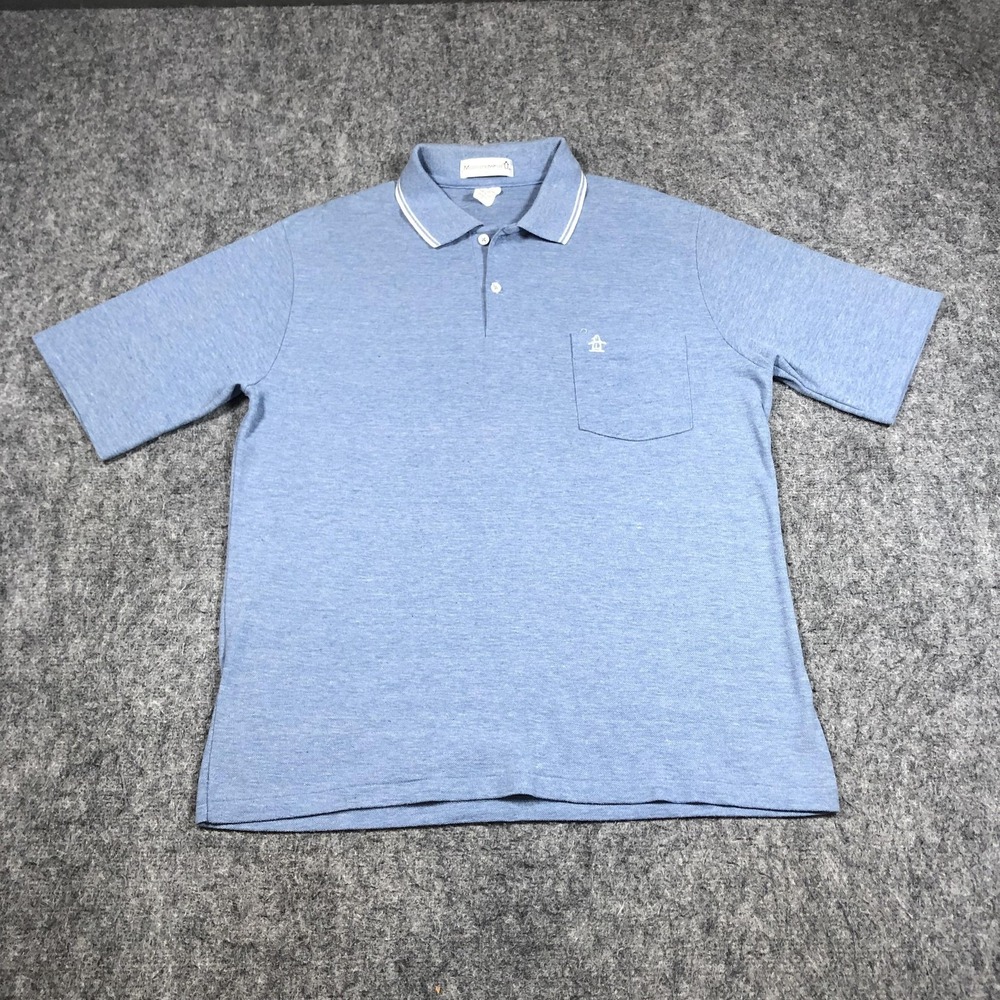 Vintage Munsingwear Penguin Polo Shirt Mens L Blue USA Pocket Golf Knit Cotton